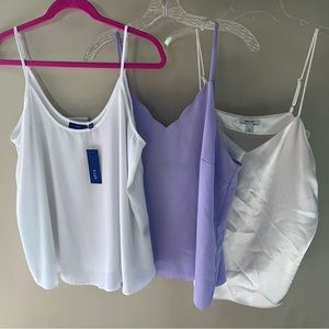 Bundle three camisoles. White, lavender, and off white satin. Size XL